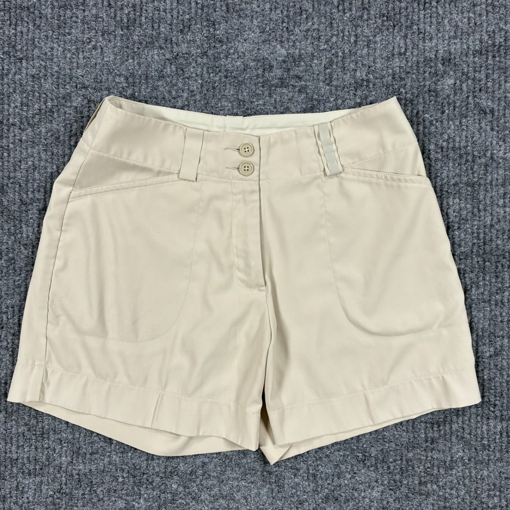 Nike Golf Womens Shorts Size 2 Beige Flat Front Outdoor Mid Rise Performance